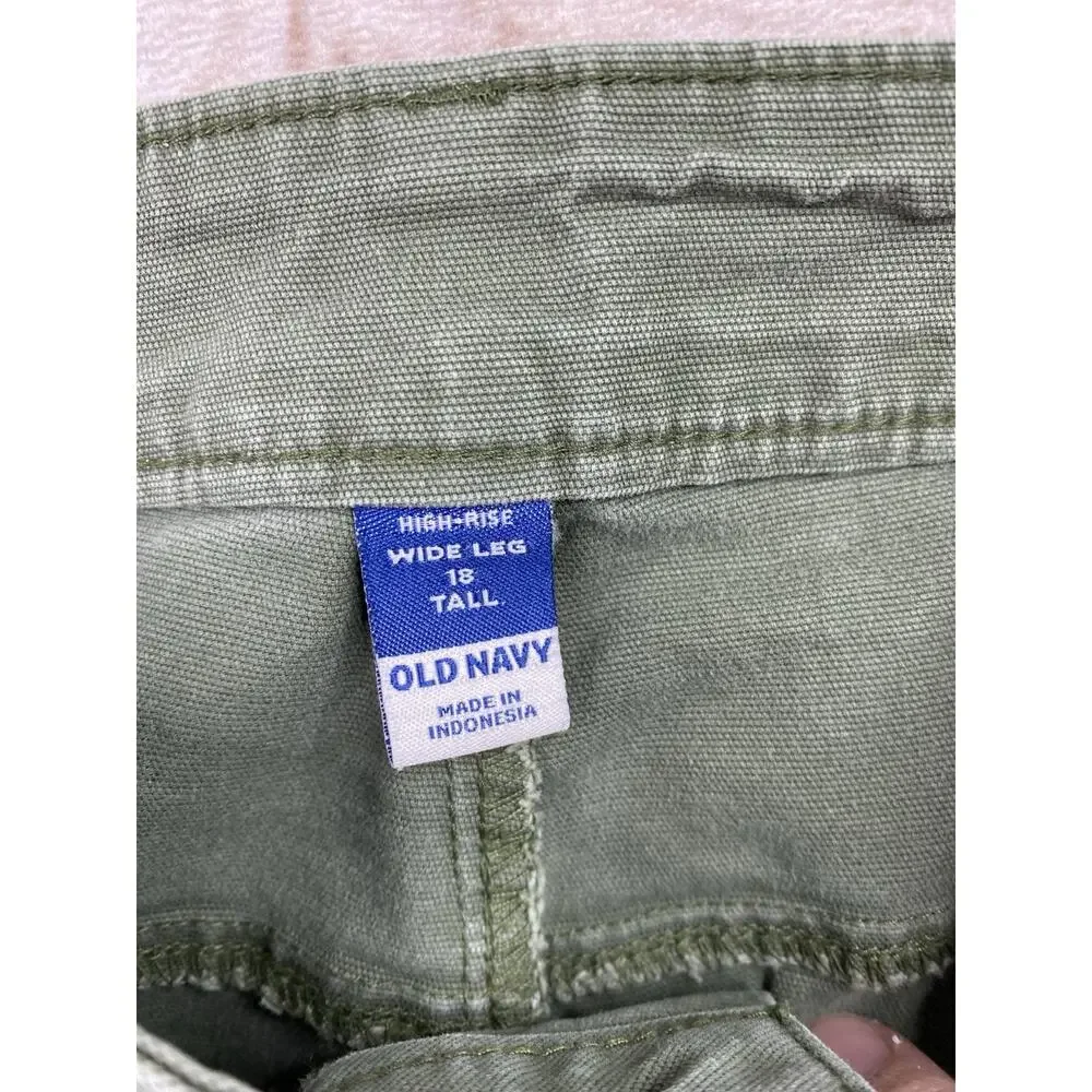 Old Navy Wide Leg Pants Womens 18 Tall Army Green Stretch High Rise Baggy